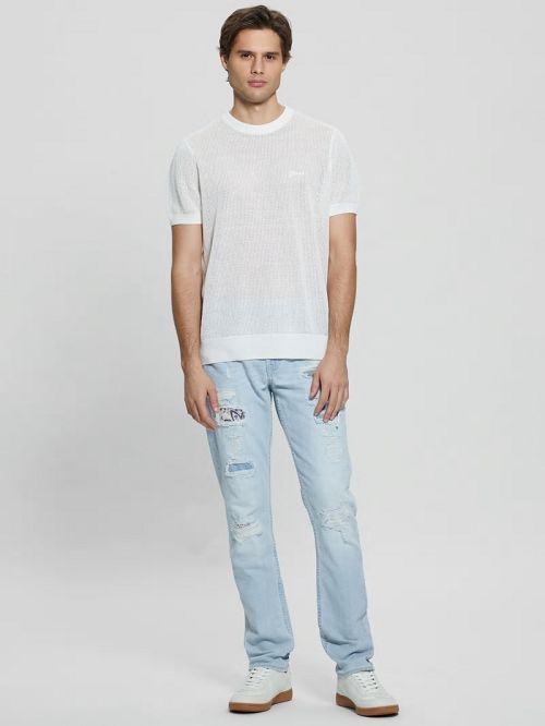 Guess Eco Mesh Lenny Crewneck Tee Wit | GUESS-SN30975
