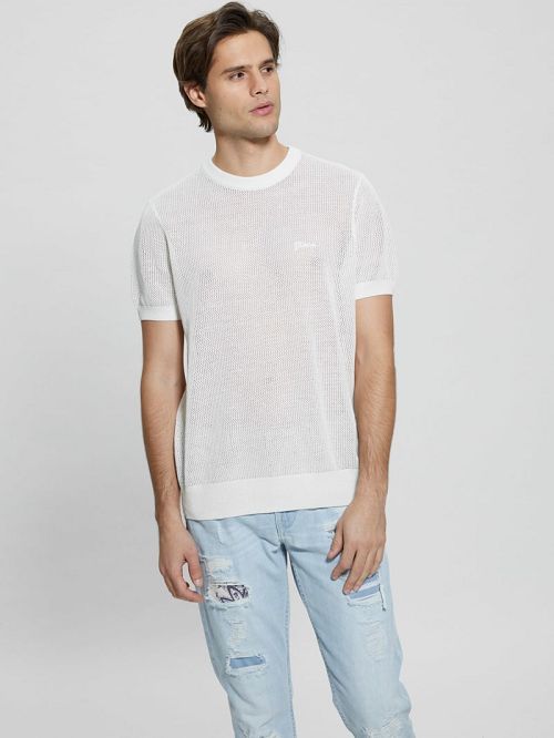 Guess Eco Mesh Lenny Crewneck Tee Wit | GUESS-SN30975