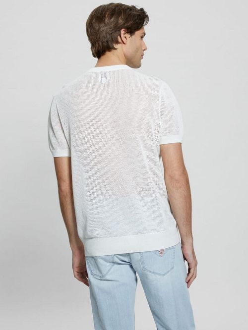 Guess Eco Mesh Lenny Crewneck Tee Wit | GUESS-SN30975