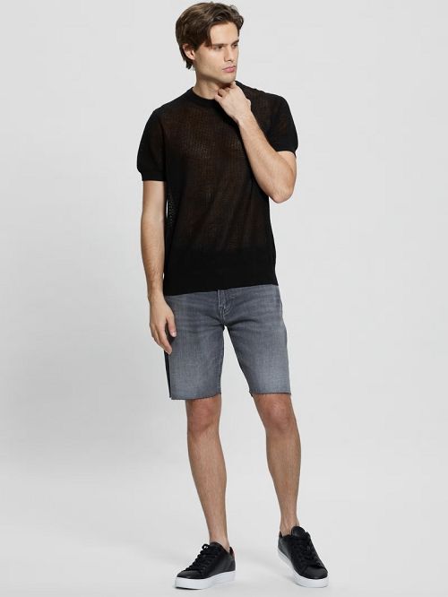 Guess Eco Mesh Lenny Crewneck Tee Zwart | GUESS-SN30940