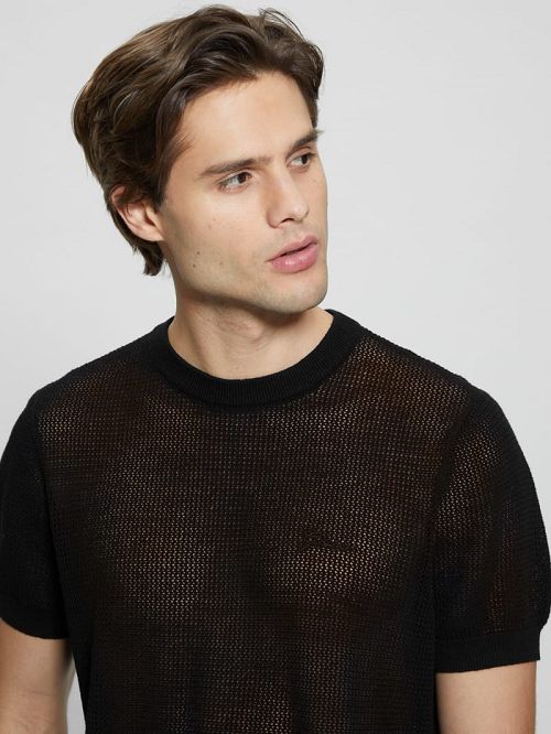 Guess Eco Mesh Lenny Crewneck Tee Zwart | GUESS-SN30940