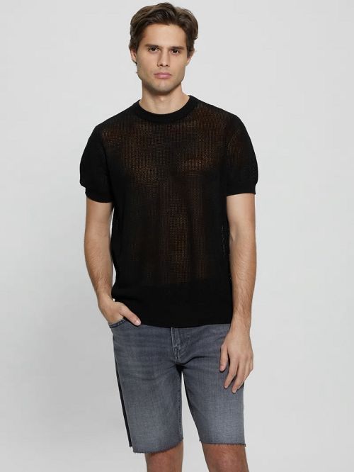 Guess Eco Mesh Lenny Crewneck Tee Zwart | GUESS-SN30940