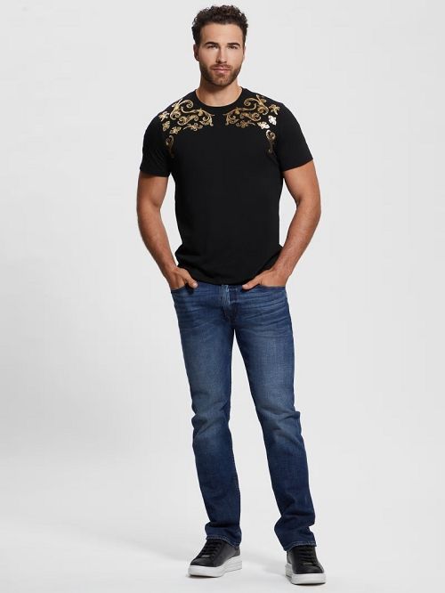 Guess Eco Metallic Baroque Tee Zwart | GUESS-SN30602
