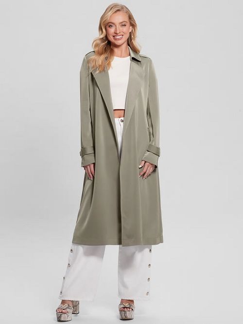 Guess Eco Micole Satin Trench Coat Groen | GUESS-SN27974