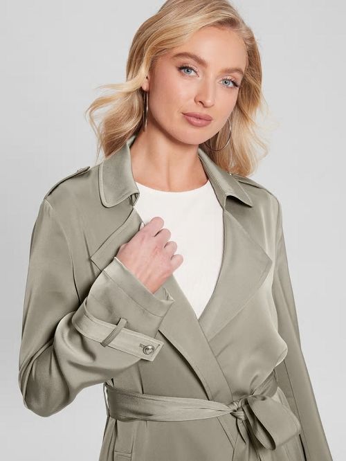 Guess Eco Micole Satin Trench Coat Groen | GUESS-SN27974