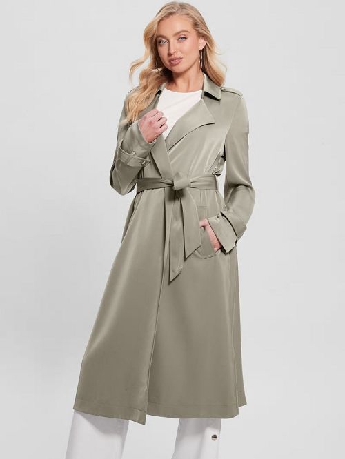 Guess Eco Micole Satin Trench Coat Groen | GUESS-SN27974