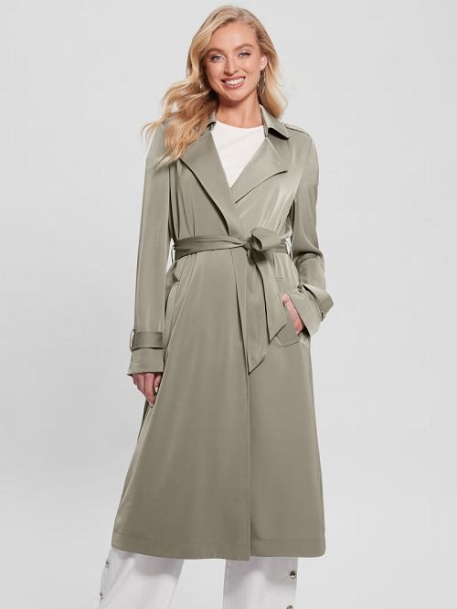 Guess Eco Micole Satin Trench Coat Groen | GUESS-SN27974
