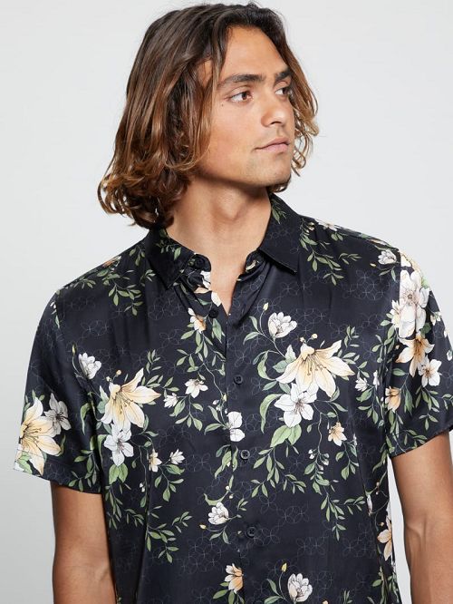 Guess Eco Midnight Lily Shirt Zwart Wit | GUESS-SN31283