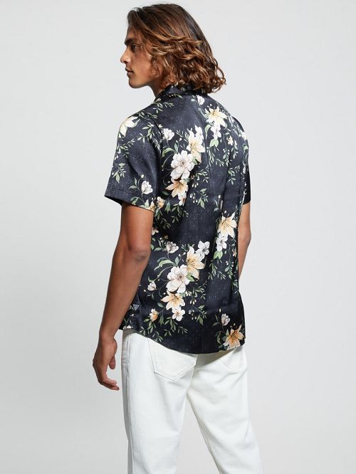 Guess Eco Midnight Lily Shirt Zwart Wit | GUESS-SN31283