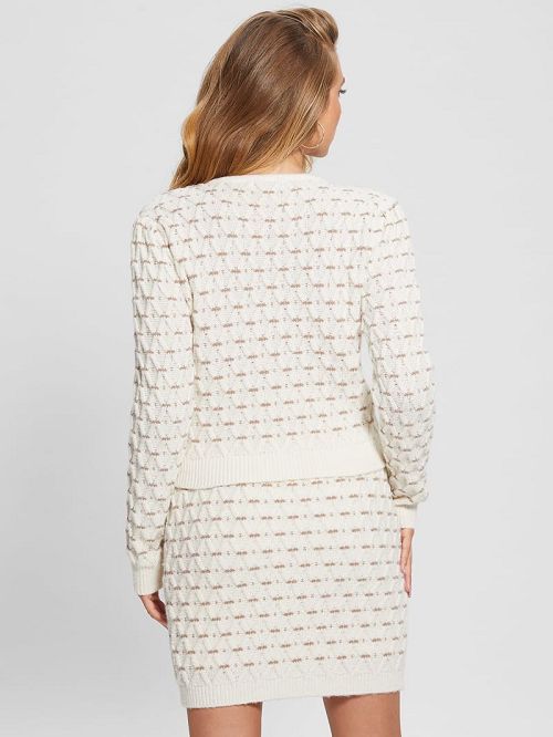 Guess Eco Miya Cross-Stitch Cardigan Sweater Wit | GUESS-SN27305
