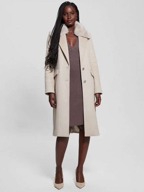 Guess Eco Nancy Wool-Blend Coat Beige | GUESS-SN28016