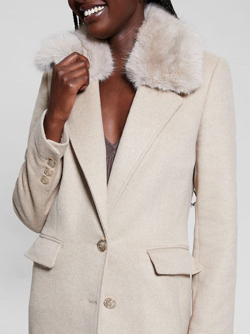 Guess Eco Nancy Wool-Blend Coat Beige | GUESS-SN28016