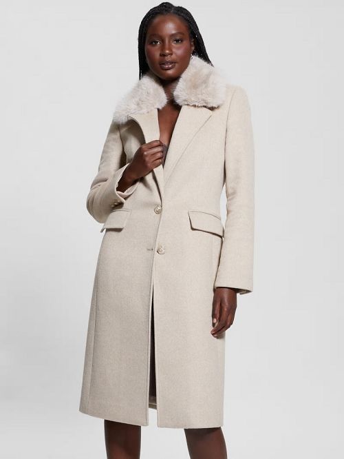 Guess Eco Nancy Wool-Blend Coat Beige | GUESS-SN28016