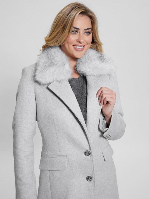 Guess Eco Nancy Wool-Blend Coat Grijs | GUESS-SN27992