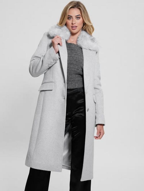 Guess Eco Nancy Wool-Blend Coat Grijs | GUESS-SN27992