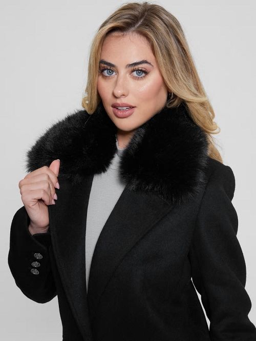 Guess Eco Nancy Wool-Blend Coat Zwart | GUESS-SN27991