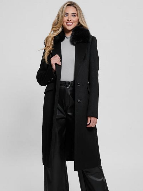 Guess Eco Nancy Wool-Blend Coat Zwart | GUESS-SN27991