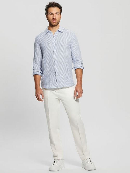 Guess Eco Nautical Striped Linen Shirt Blauw | GUESS-SN31102