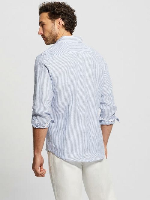 Guess Eco Nautical Striped Linen Shirt Blauw | GUESS-SN31102