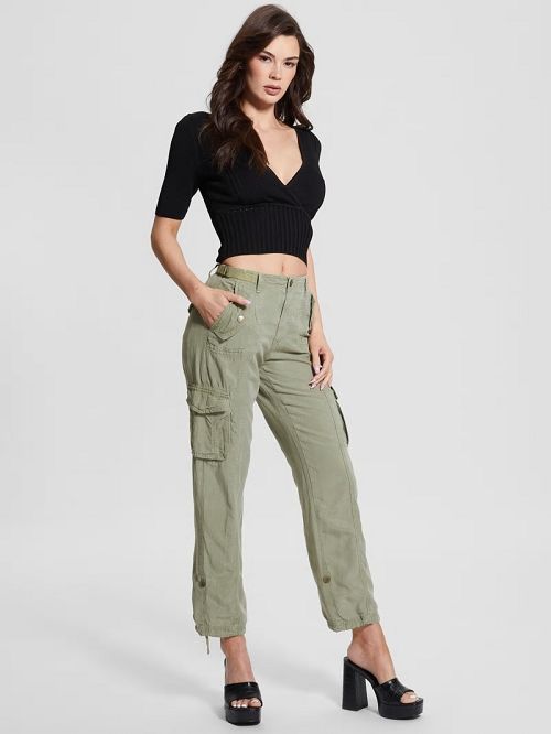 Guess Eco Nessi Linen Cargo Pants Groen | GUESS-SN28295
