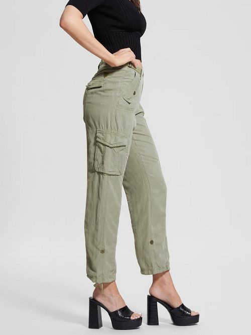 Guess Eco Nessi Linen Cargo Pants Groen | GUESS-SN28295