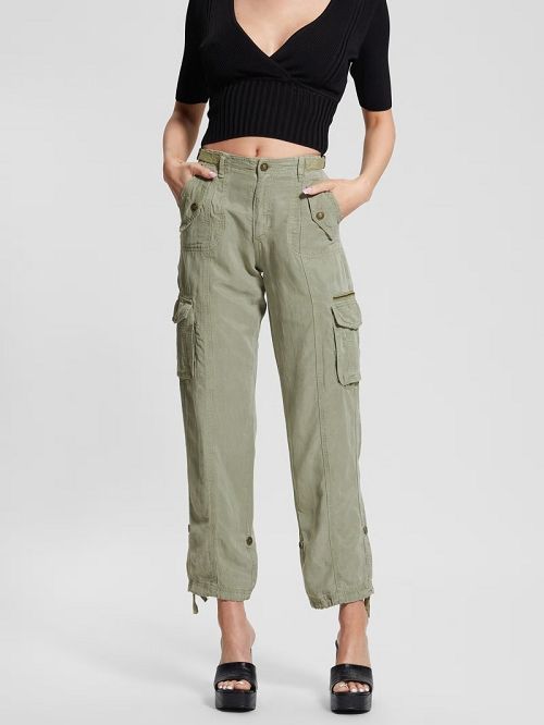 Guess Eco Nessi Linen Cargo Pants Groen | GUESS-SN28295