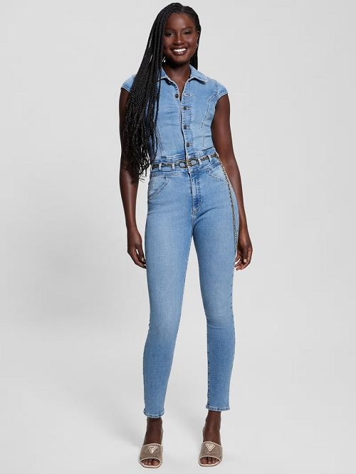 Guess Eco Nova Belted Denim Jumpsuit Blauw | GUESS-SN26690