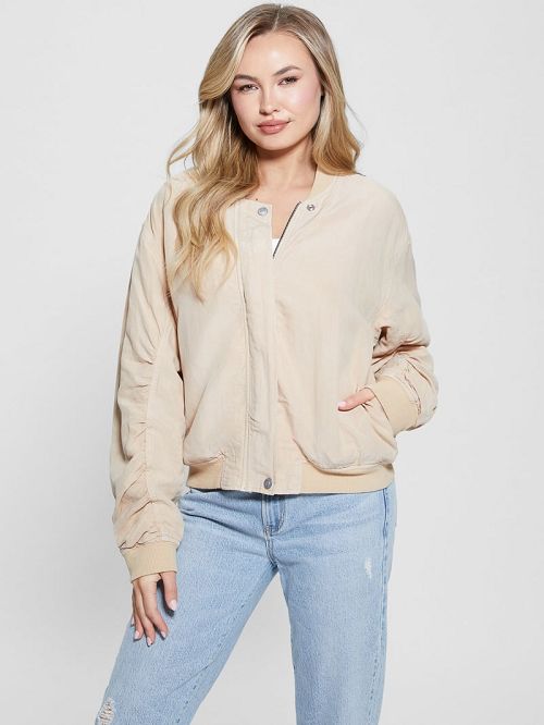 Guess Eco Odessa Linen-Blend Flight Jacket Beige | GUESS-SN27894