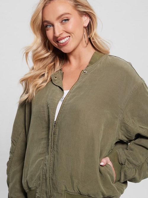 Guess Eco Odessa Linen-Blend Flight Jacket Beige | GUESS-SN27894