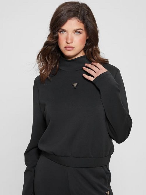 Guess Eco Olympe High-Neck Sweatshirt Zwart | GUESS-SN27537
