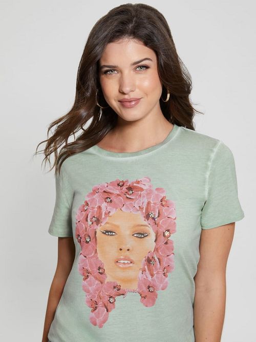 Guess Eco Orchid Queen Easy Tee Groen | GUESS-SN27616
