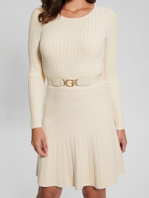 Guess Eco Paige Pleated Sweater Dress Wit | GUESS-SN27042