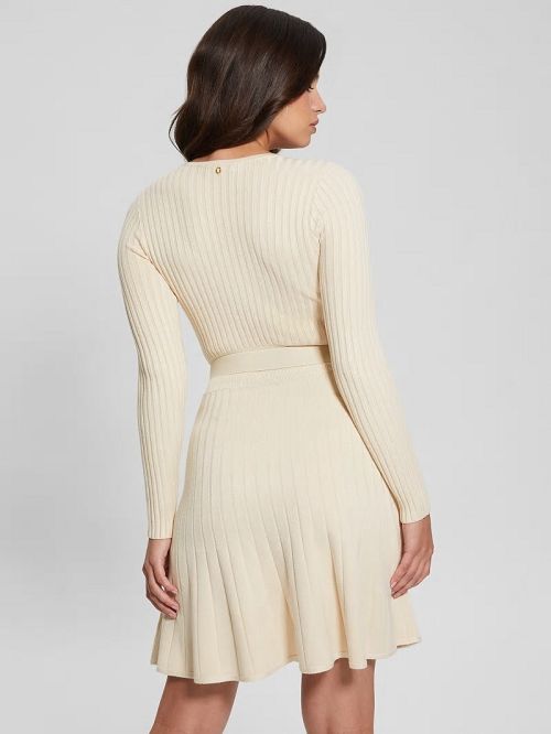 Guess Eco Paige Pleated Sweater Dress Wit | GUESS-SN27042