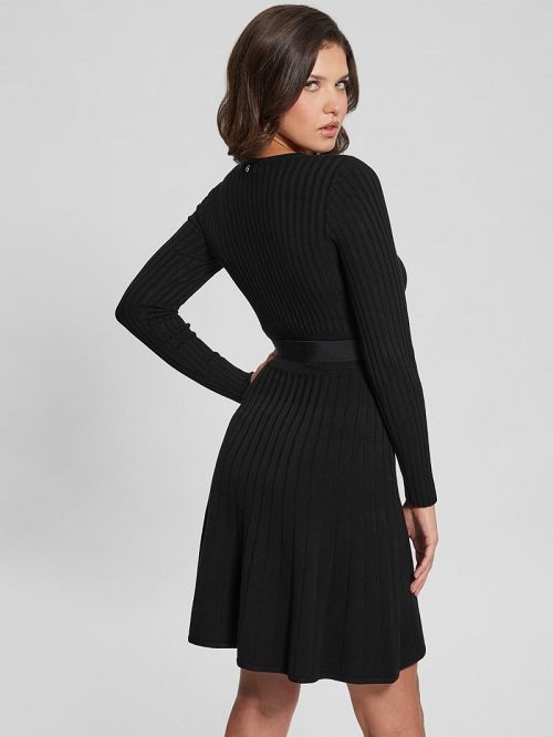 Guess Eco Paige Pleated Sweater Dress Zwart | GUESS-SN26904