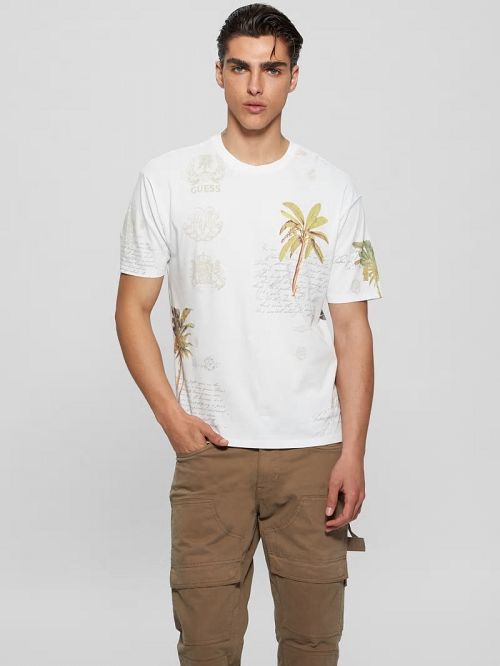 Guess Eco Palm Collage Tee Wit | GUESS-SN30581