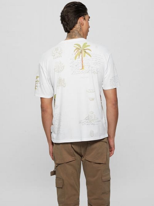 Guess Eco Palm Collage Tee Wit | GUESS-SN30581