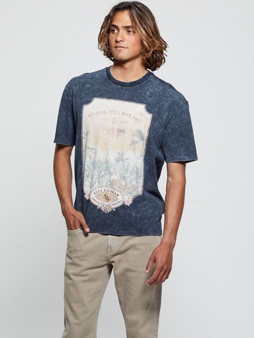 Guess Eco Paraiso Postcard Tee Zwart | GUESS-SN30571