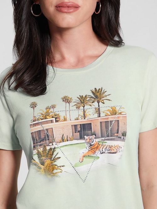 Guess Eco Poolside Tiger Easy Tee Blauw | GUESS-SN27121