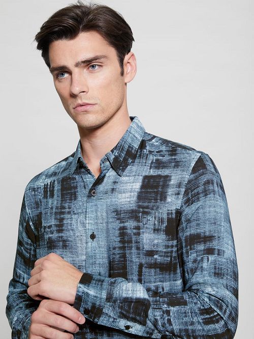 Guess Eco Print Shirt Blauw | GUESS-SN31145