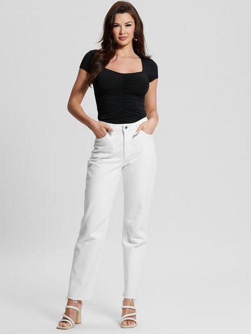 Guess Eco Rayla Ruched Top Zwart | GUESS-SN27390