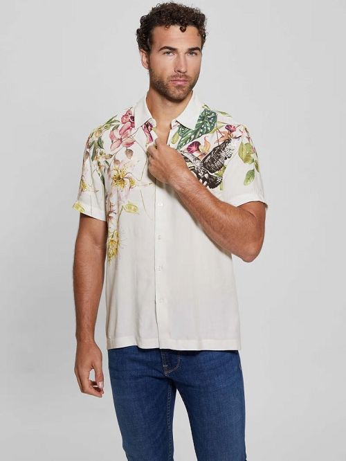 Guess Eco Rayon Floral Hawk Shirt Wit | GUESS-SN31326