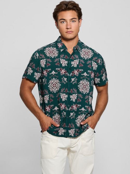 Guess Eco Rayon Paisley Shirt Groen | GUESS-SN31323