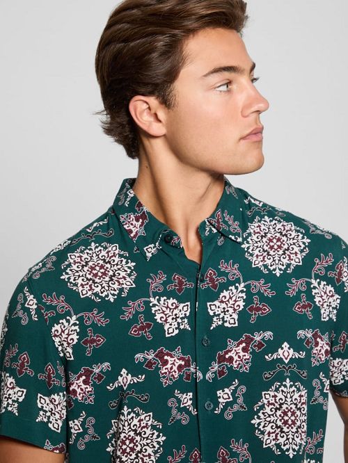 Guess Eco Rayon Paisley Shirt Groen | GUESS-SN31323