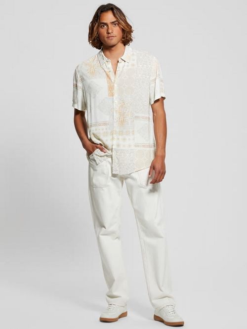 Guess Eco Rayon Patchwork Shirt Beige | GUESS-SN31204