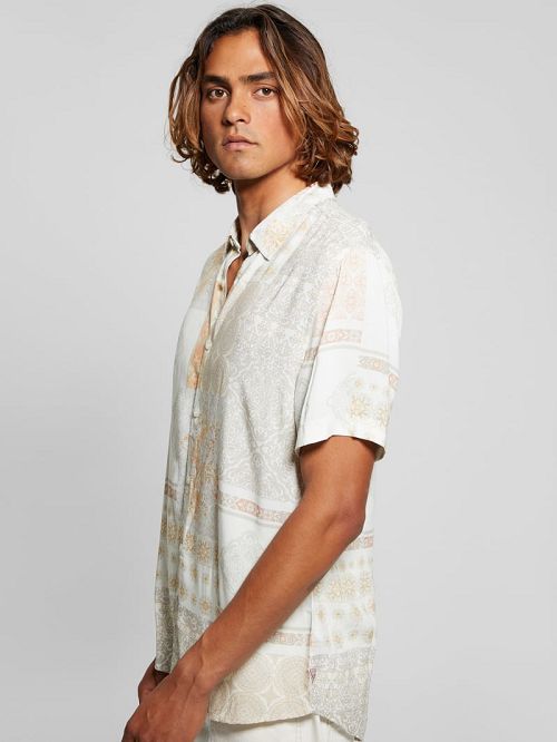 Guess Eco Rayon Patchwork Shirt Beige | GUESS-SN31204