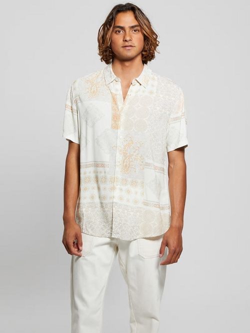Guess Eco Rayon Patchwork Shirt Beige | GUESS-SN31204