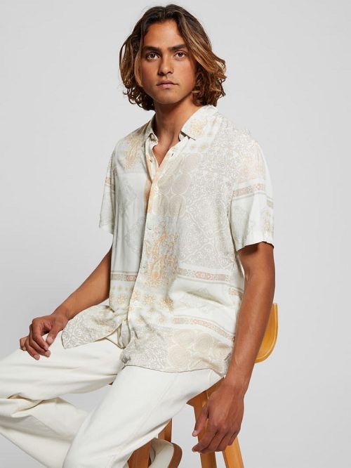 Guess Eco Rayon Patchwork Shirt Beige | GUESS-SN31204