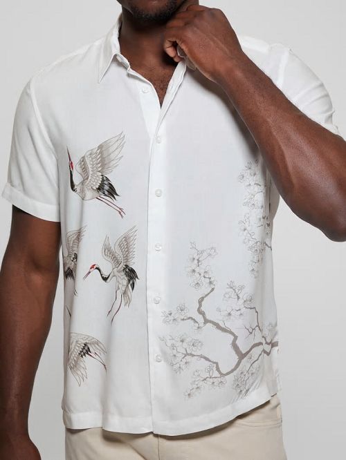 Guess Eco Rayon Rising Cranes Shirt Wit | GUESS-SN31239