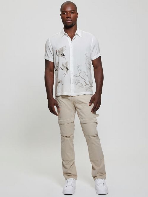Guess Eco Rayon Rising Cranes Shirt Wit | GUESS-SN31239