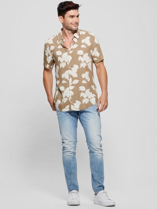 Guess Eco Rayon Shadow Floral Shirt Beige | GUESS-SN31152